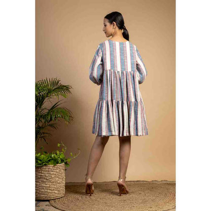 Doodlage Multicolor Striped Tiered Dress