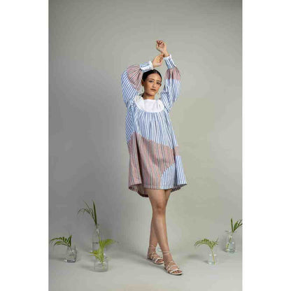 Doodlage Multicolor Panelled Gathered Dress