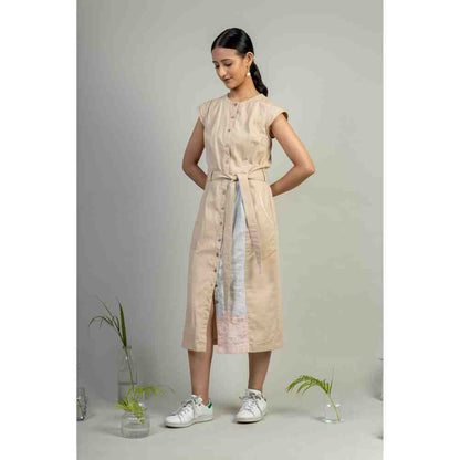 Doodlage Beige Front Open Straight Fit Dress