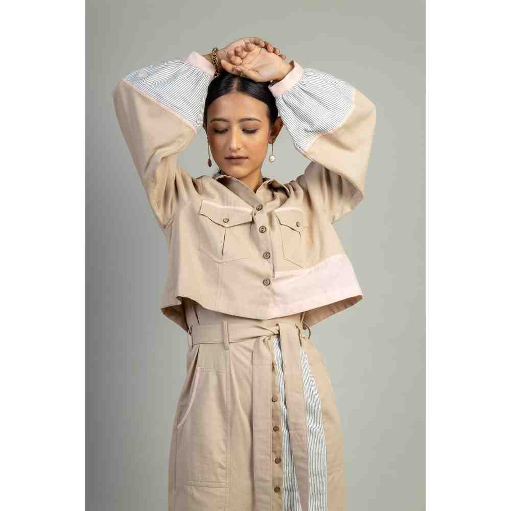 Doodlage Beige Puff Sleeve Crop Jacket