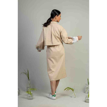 Doodlage Beige Puff Sleeve Crop Jacket