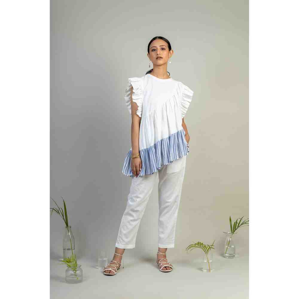 Doodlage White Ruffled Sleeve Layered Top