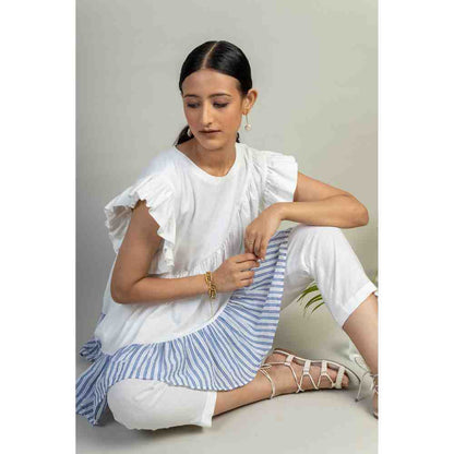 Doodlage White Ruffled Sleeve Layered Top