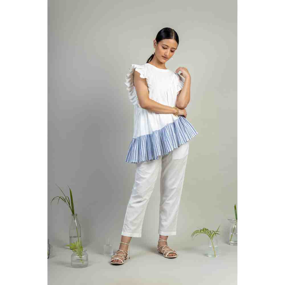 Doodlage White Ruffled Sleeve Layered Top
