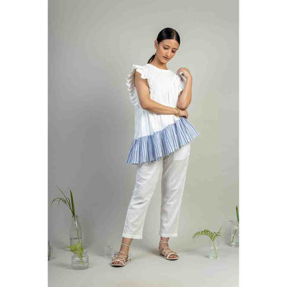 Doodlage White Ruffled Sleeve Layered Top