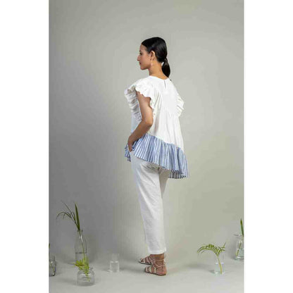 Doodlage White Ruffled Sleeve Layered Top