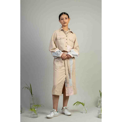 Doodlage Doodlafe Beige Straight Dress And Crop Jacket Set (Set of 2)