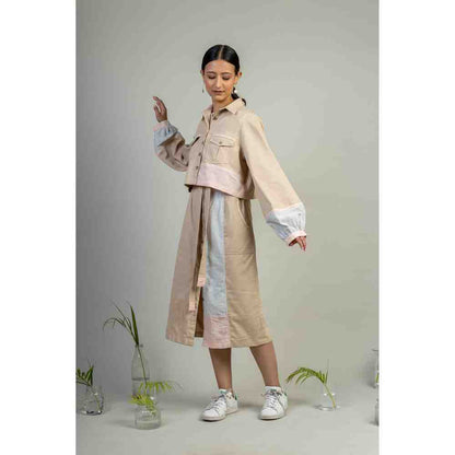 Doodlage Doodlafe Beige Straight Dress And Crop Jacket Set (Set of 2)