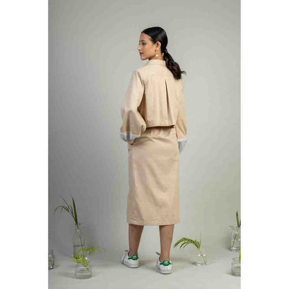 Doodlage Doodlafe Beige Straight Dress And Crop Jacket Set (Set of 2)