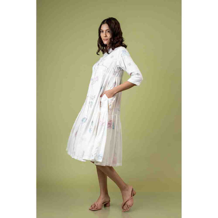 Doodlage White Embroidered Tiered Dress