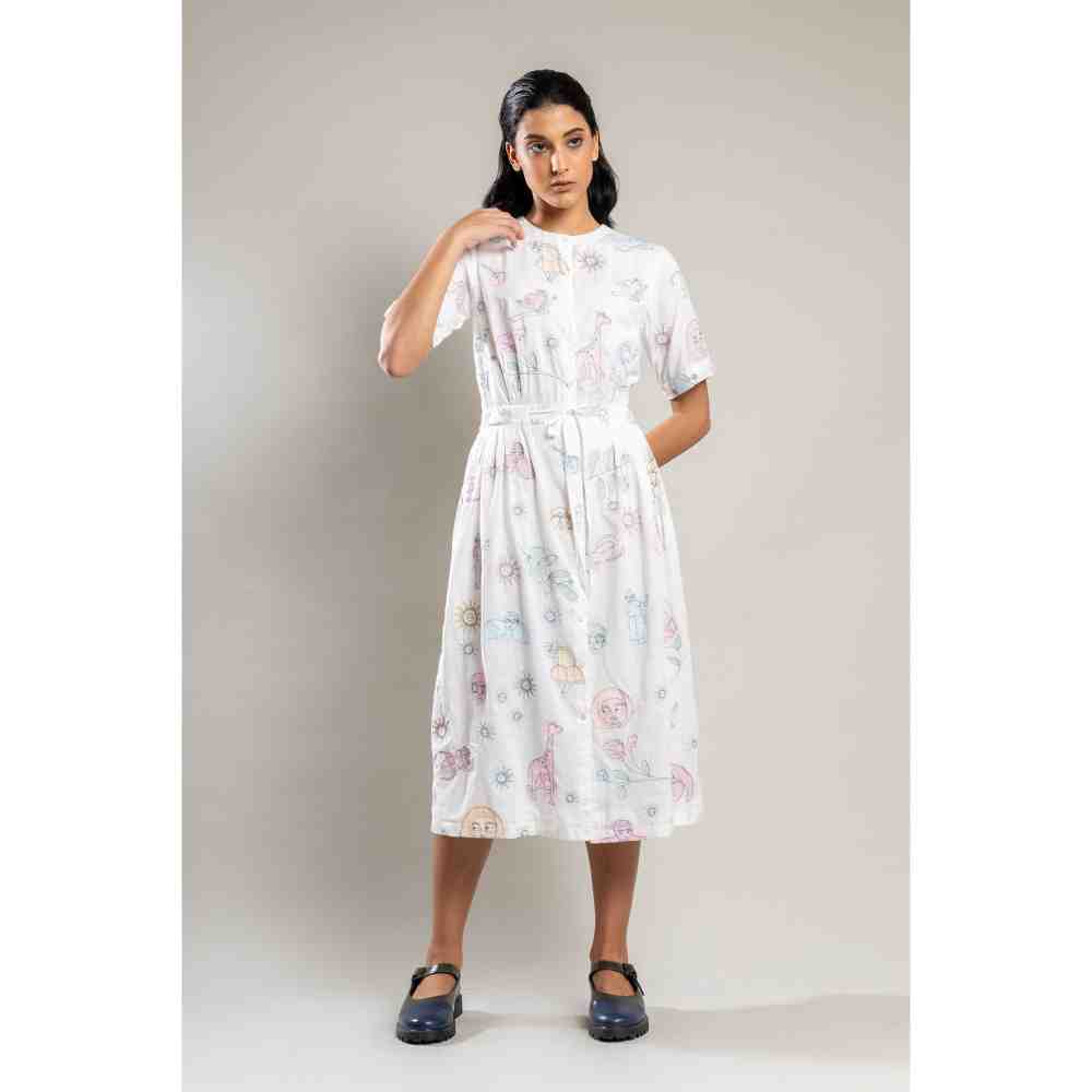 Doodlage White Embroidered Button - Down Dress