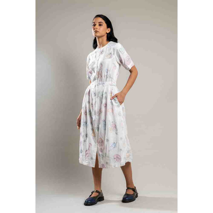 Doodlage White Embroidered Button - Down Dress