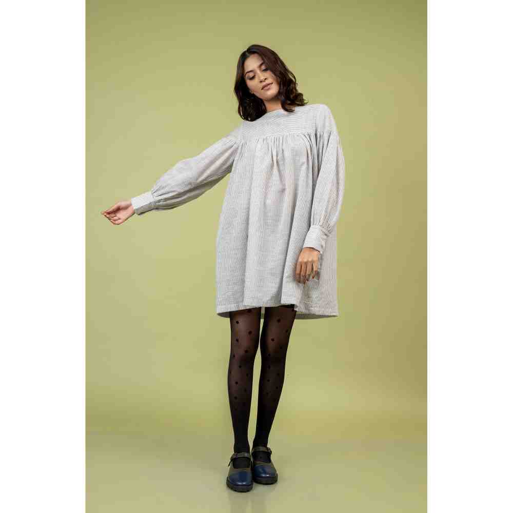 Doodlage Black And White Striped Gathered Dress