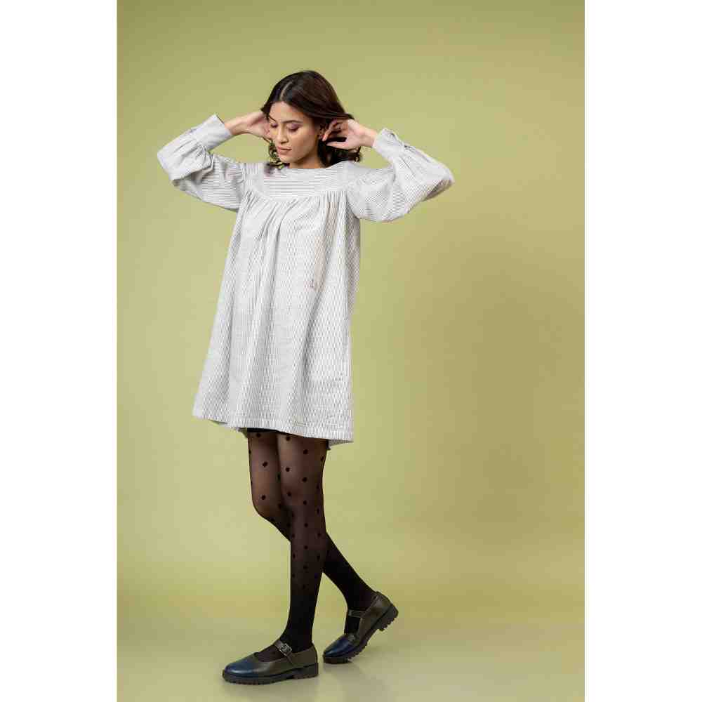 Doodlage Black And White Striped Gathered Dress