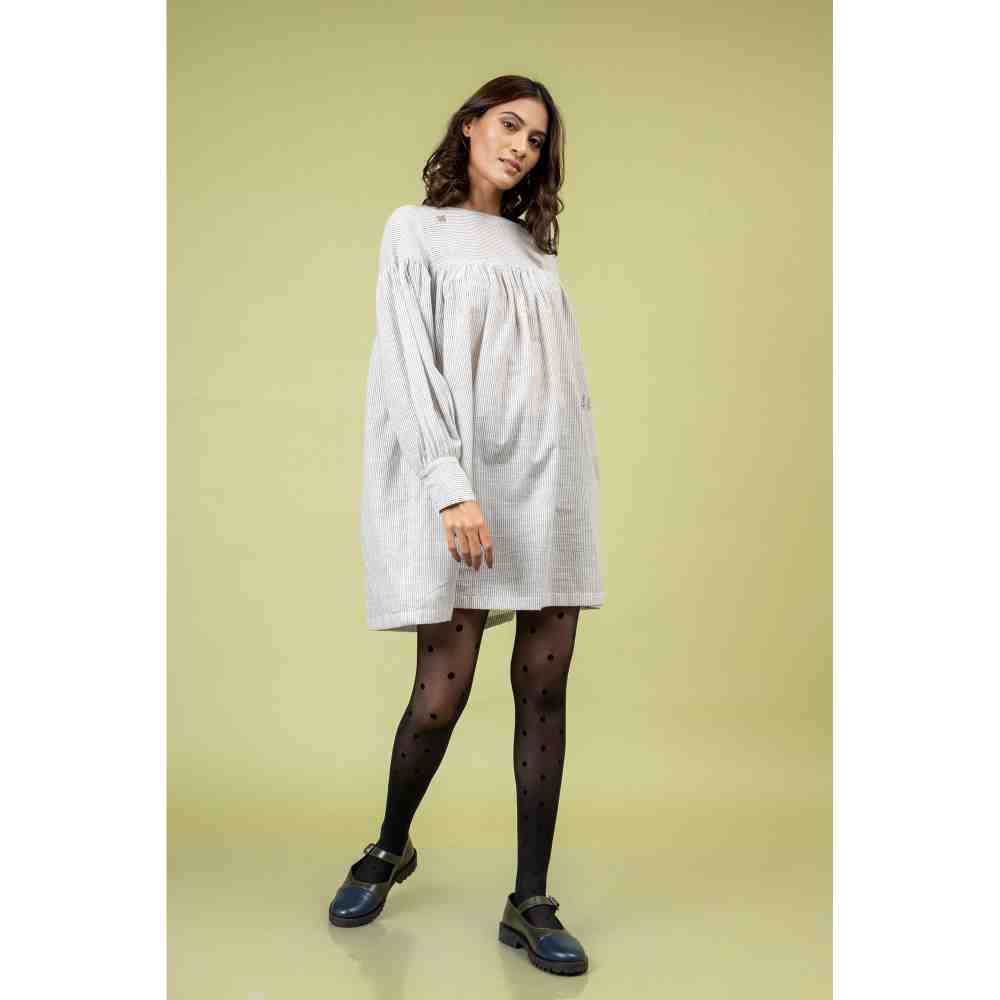 Doodlage Black And White Striped Gathered Dress