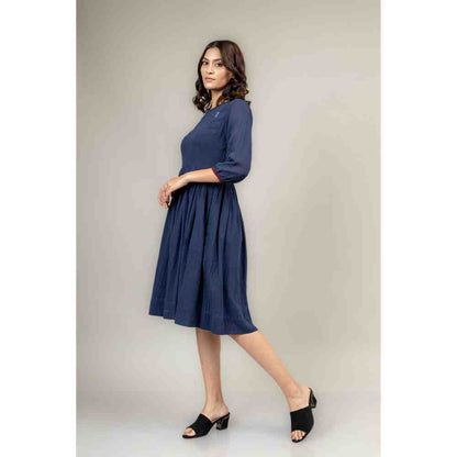 Doodlage Doodlafe Blue Embroidered Garthered Dress