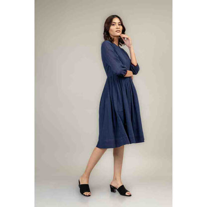 Doodlage Doodlafe Blue Embroidered Garthered Dress