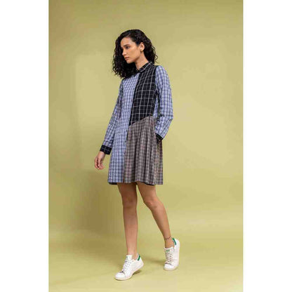 Doodlage Multicolor Checkered Panelled Button Down Dress