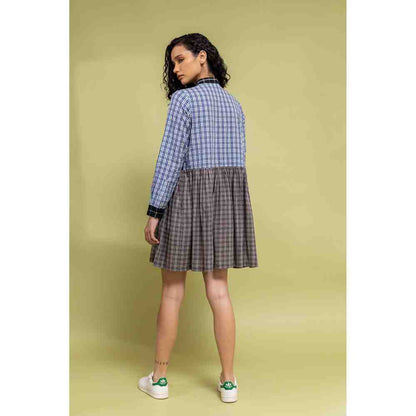 Doodlage Multicolor Checkered Panelled Button Down Dress