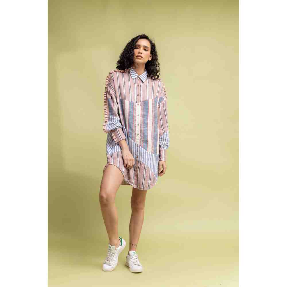 Doodlage Multicolor Panelled Front Open Dress