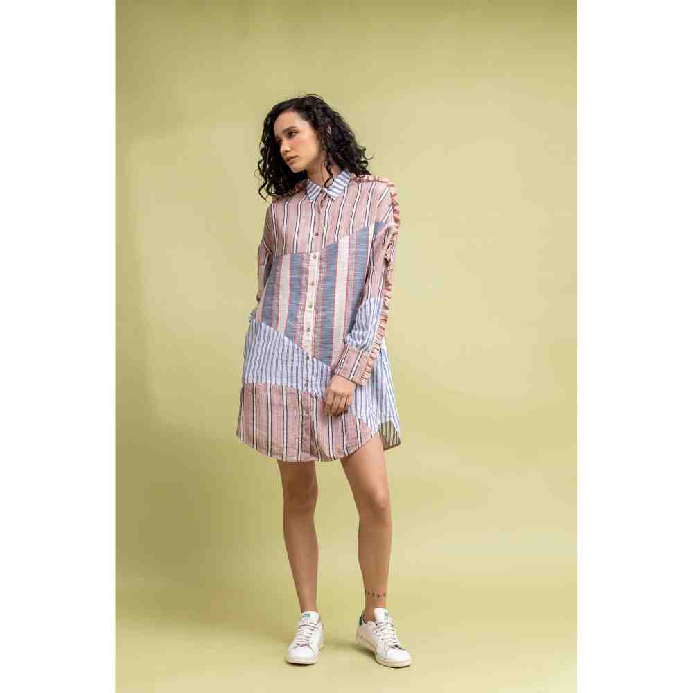 Doodlage Multicolor Panelled Front Open Dress
