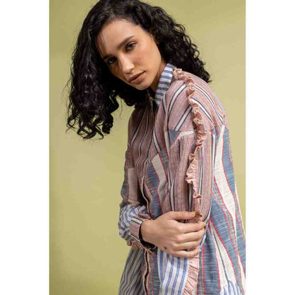 Doodlage Multicolor Panelled Front Open Dress