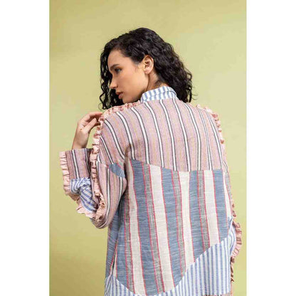 Doodlage Multicolor Panelled Front Open Dress