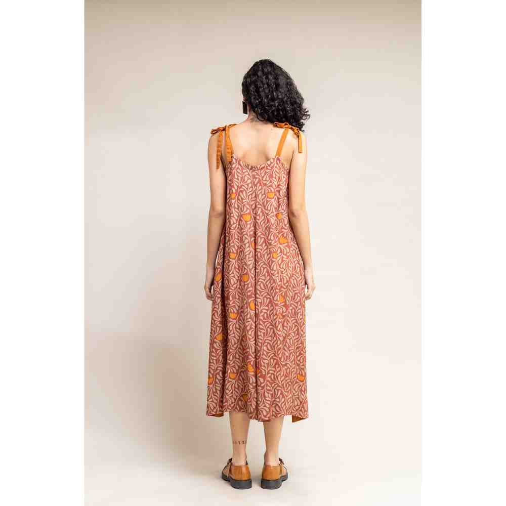 Doodlage Rust Printed Slip Dress