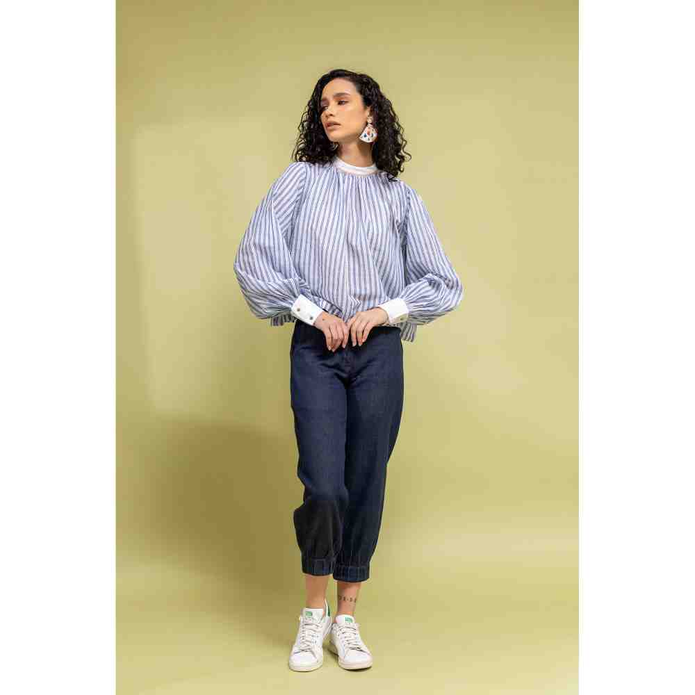 Doodlage White And Blue Striped Top