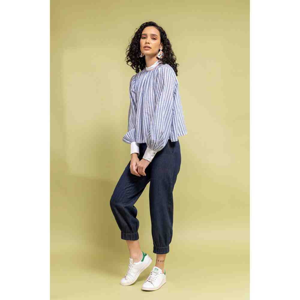 Doodlage White And Blue Striped Top