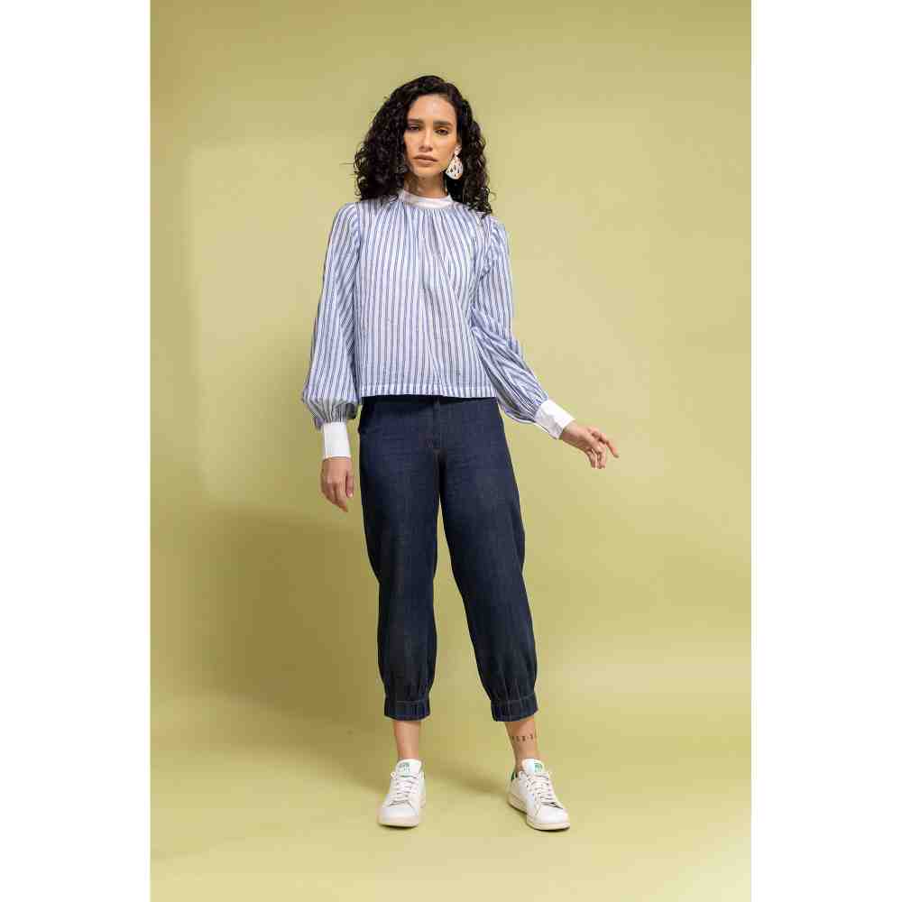Doodlage White And Blue Striped Top