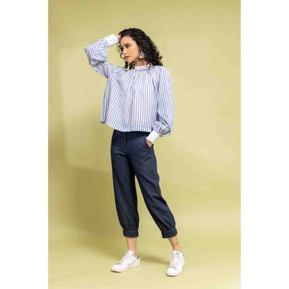 Doodlage White And Blue Striped Top