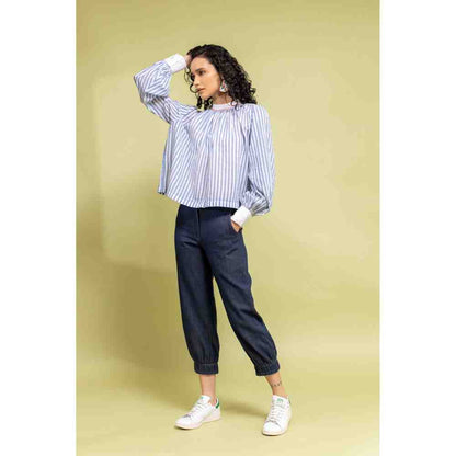 Doodlage White And Blue Striped Top