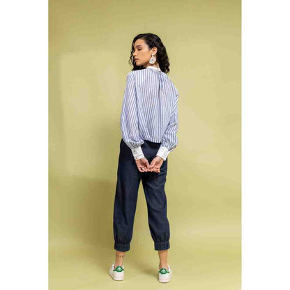 Doodlage White And Blue Striped Top