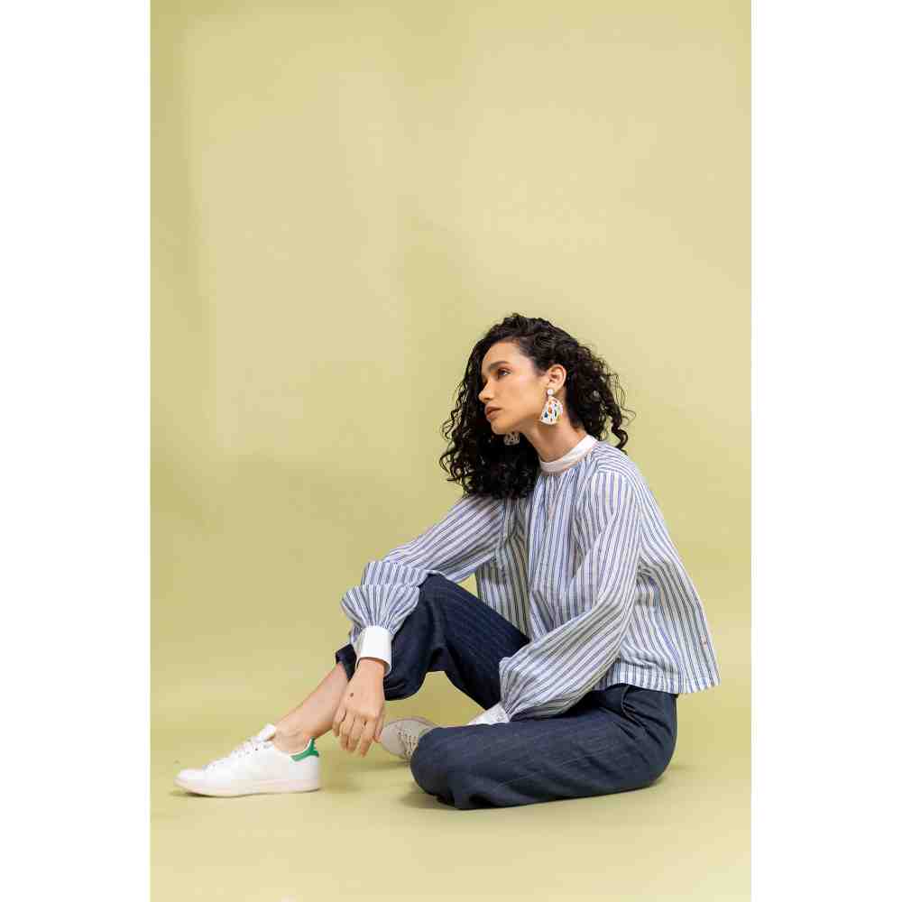 Doodlage White And Blue Striped Top