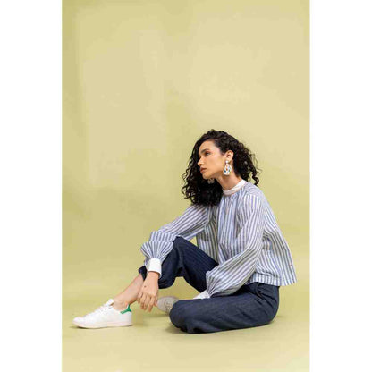 Doodlage White And Blue Striped Top
