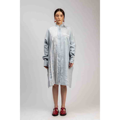 Doodlage Ice Blue Oversized Pleated Fiona Dress