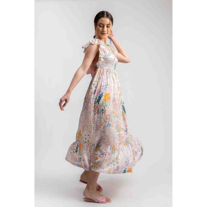 Doodlage Multicolor Printed Lily Bow Dress