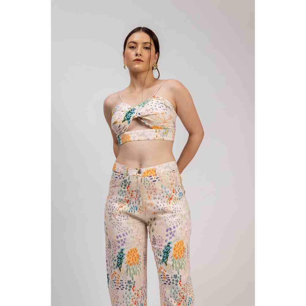 Doodlage Multicolor Printed Twisted Bralette and Pant Maria (Set of 2)