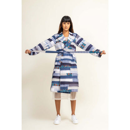 Doodlage Sky Patchwork Printed Trench Coat With Belt (Set of 2)