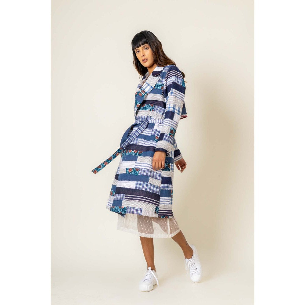 Doodlage Sky Patchwork Printed Trench Coat With Belt (Set of 2)