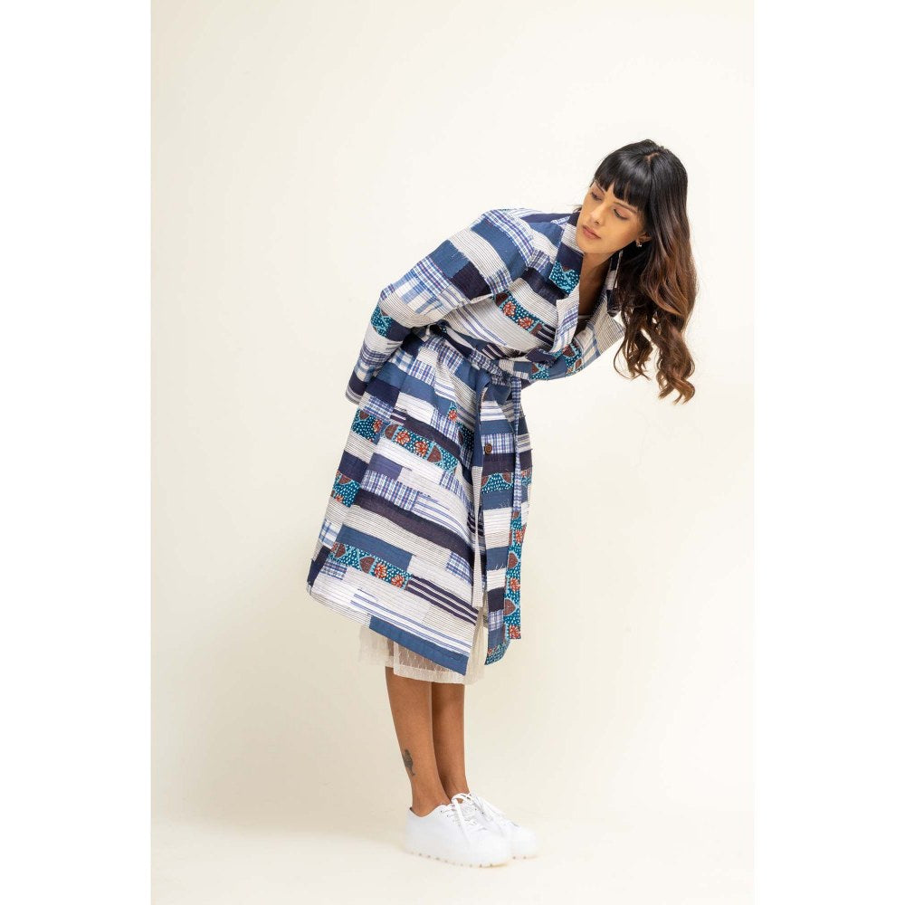 Doodlage Sky Patchwork Printed Trench Coat With Belt (Set of 2)