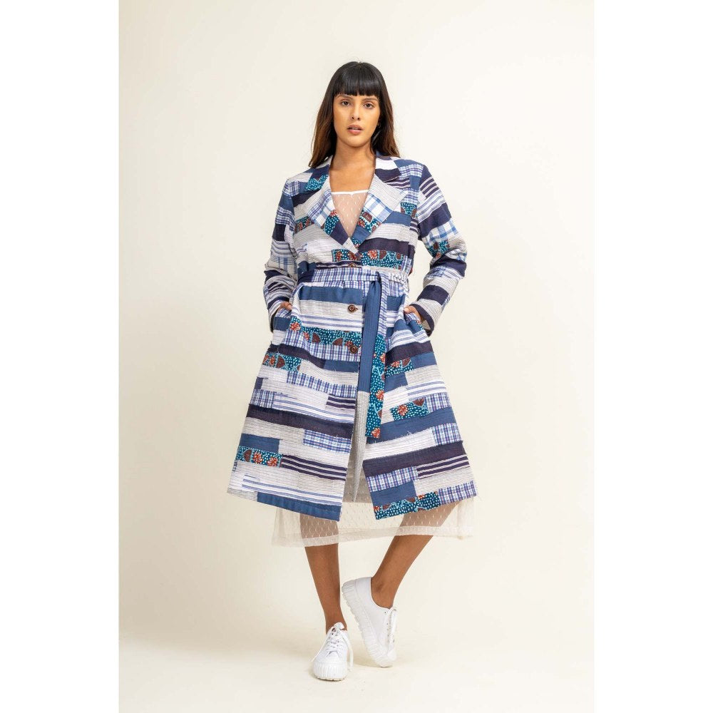 Doodlage Sky Patchwork Printed Trench Coat With Belt (Set of 2)
