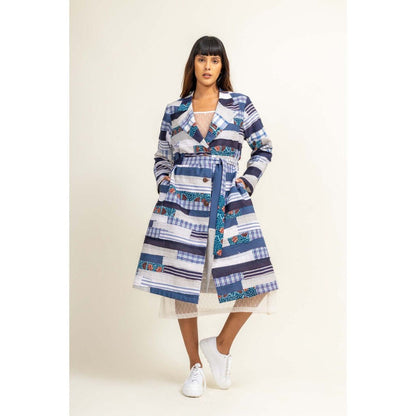 Doodlage Sky Patchwork Printed Trench Coat With Belt (Set of 2)