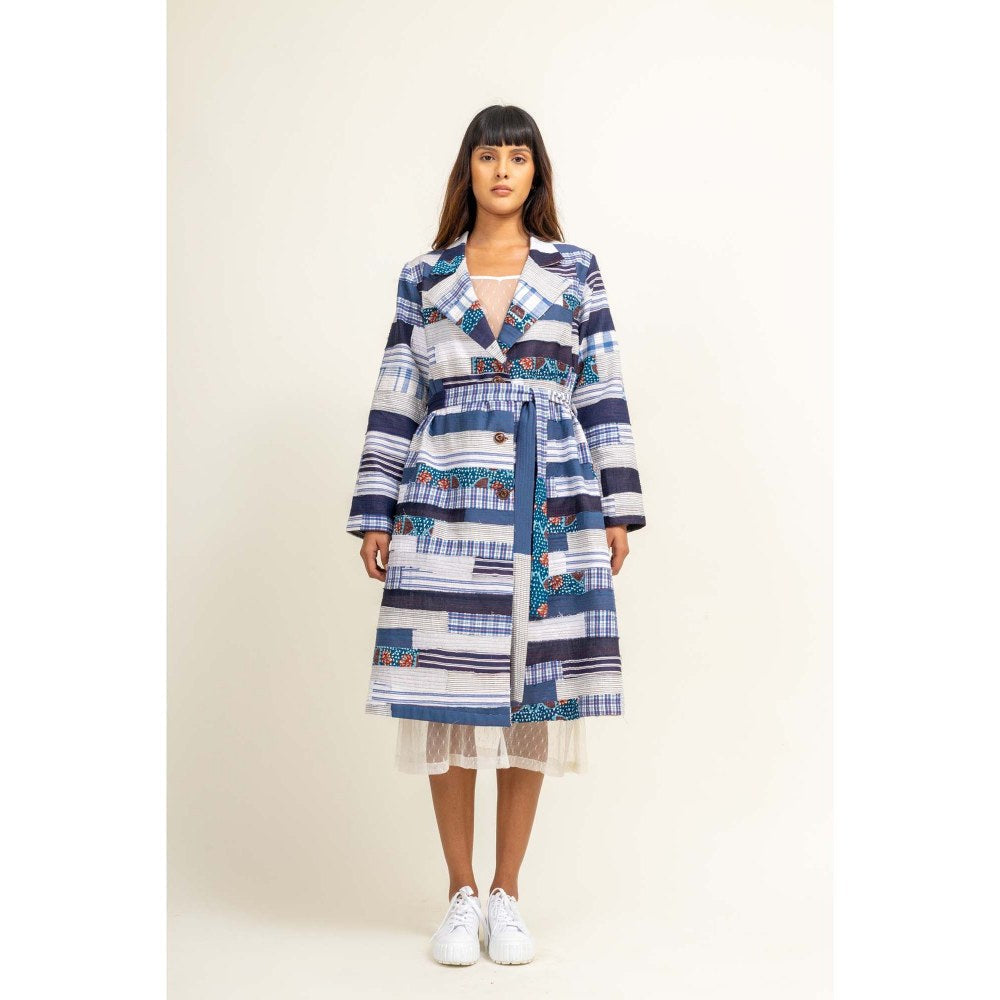 Doodlage Sky Patchwork Printed Trench Coat With Belt (Set of 2)
