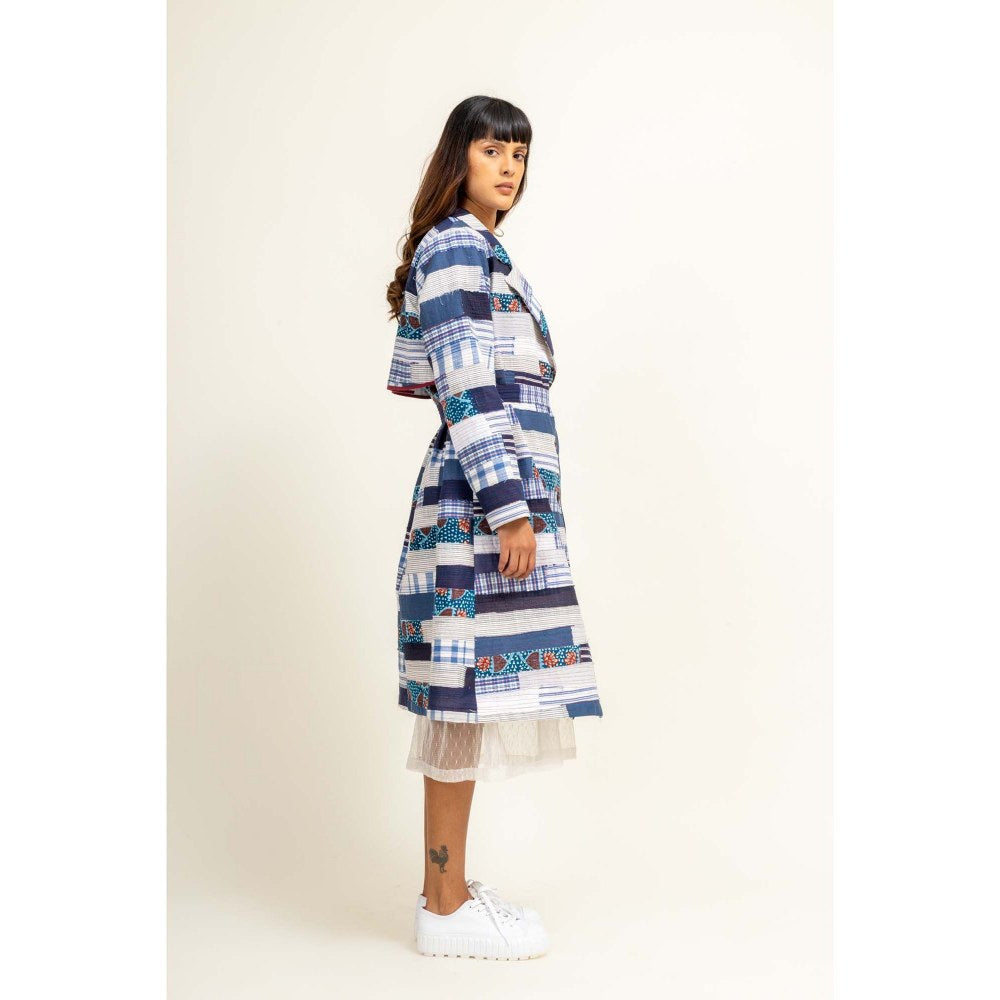 Doodlage Sky Patchwork Printed Trench Coat With Belt (Set of 2)