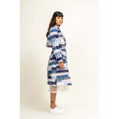 Doodlage Sky Patchwork Printed Trench Coat With Belt (Set of 2)