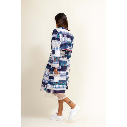 Doodlage Sky Patchwork Printed Trench Coat With Belt (Set of 2)