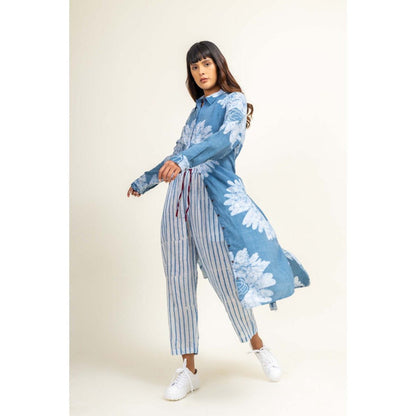 Doodlage Sehela Blue Tunic With Pant And Belt (Set of 3)