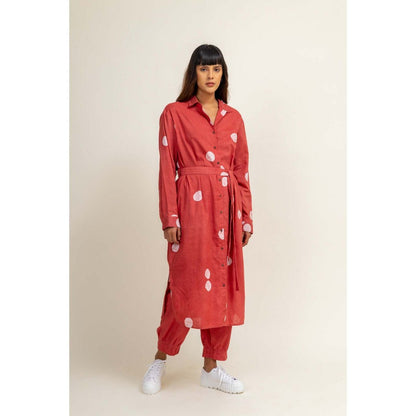 Doodlage Sehela Batik Coral Tunic With Pant And Belt (Set of 3)